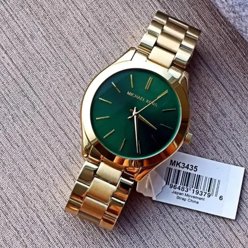 Michael Kors Slim Runway Green Dial Ladies Watch- MK3435